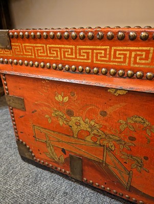 Lot 245 - An export painted leather and camphor trunk