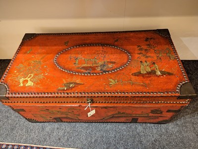 Lot 245 - An export painted leather and camphor trunk