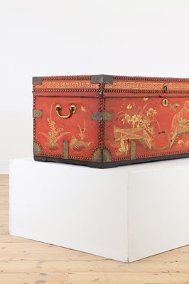 Lot 245 - An export painted leather and camphor trunk