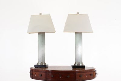 Lot 237 - A pair of metal column table lamps