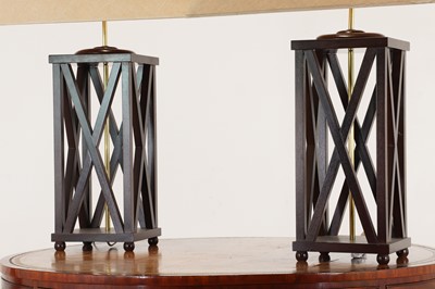 Lot 247 - A pair of stained wooden table lamps