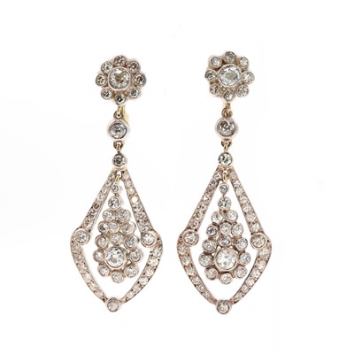 Lot 370 - A pair of diamond cluster drop earrings