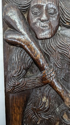 Lot 516 - A pair of carved oak Romayne panels