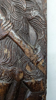 Lot 516 - A pair of carved oak Romayne panels
