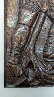 Lot 516 - A pair of carved oak Romayne panels