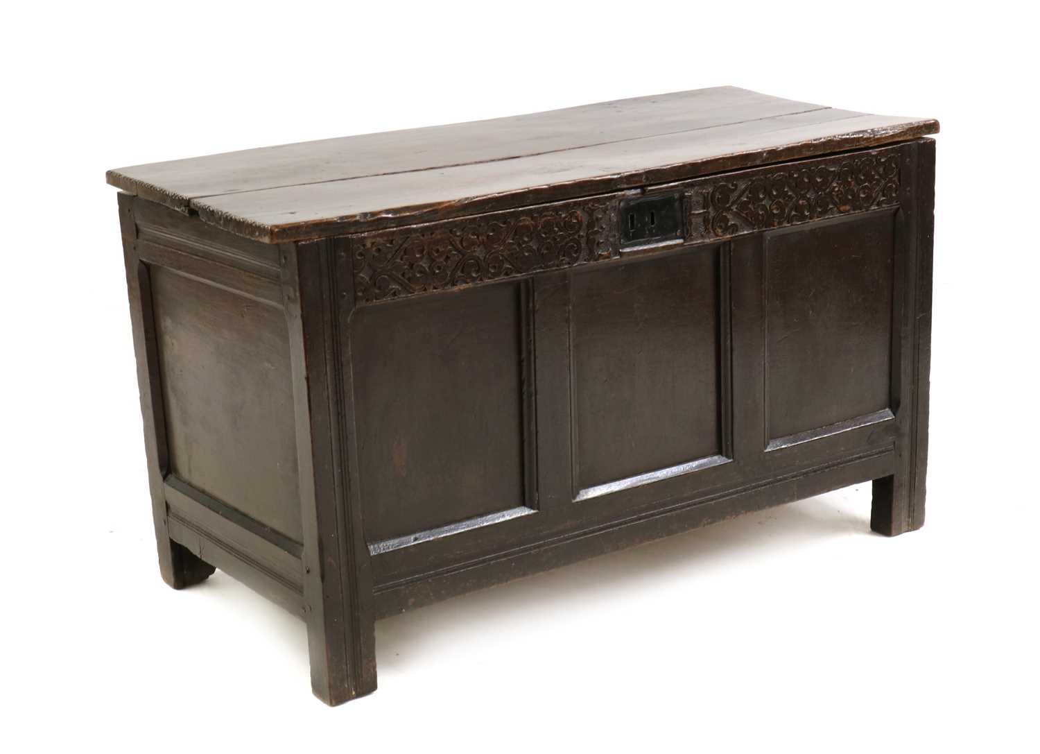 Lot 380 - An oak panelled coffer
