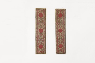 Lot 468 - A pair of Renaissance-style silk and metal thread embroidered panels