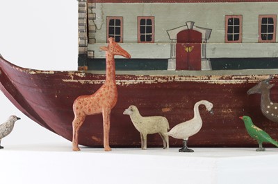 Lot 476 - A painted wood Noah's ark with animals