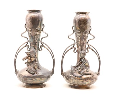 Lot 445 - A pair of Art Nouveau pewter vases