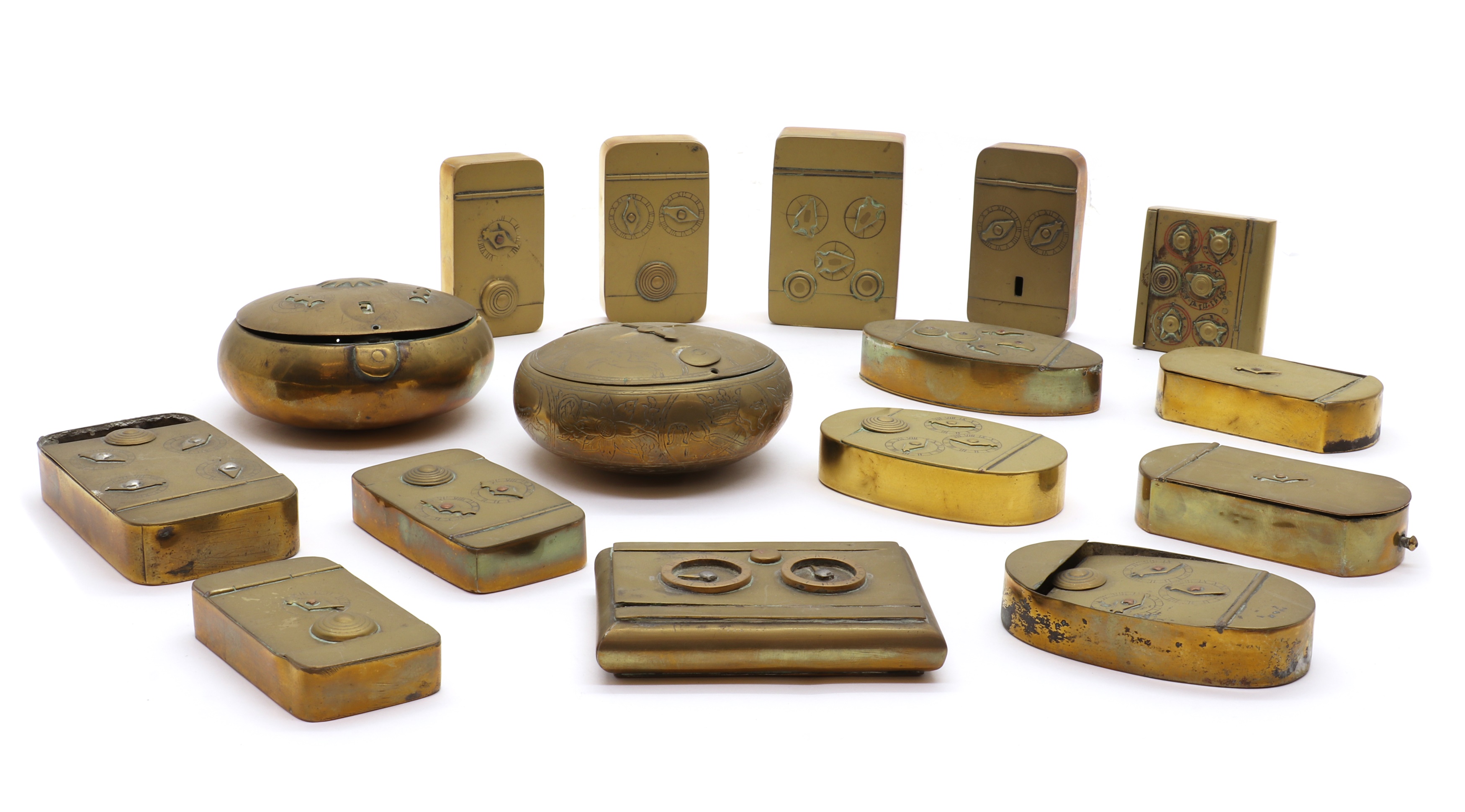 Lot 369 - A collection of brass combination snuff