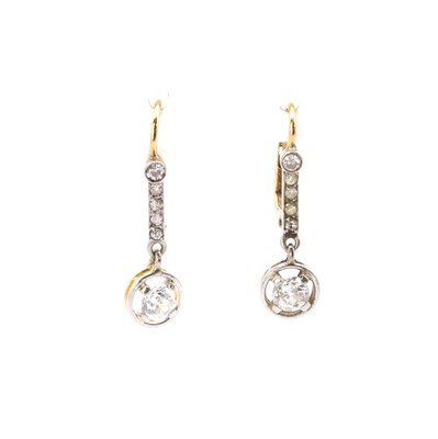Lot 31 - A pair of gold diamond drop earrings