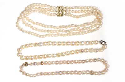 Lot 352 - Three uniform cultured pearl necklaces