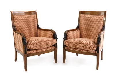 Lot 486 - A pair of French empire style walnut side chairs