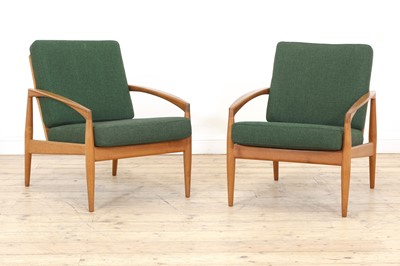 Lot 355 - A pair of Danish 'Paper Knife' teak armchairs