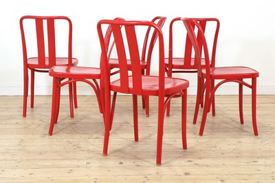 Lot 372 - A set of six red 'Lena' bentwood chairs