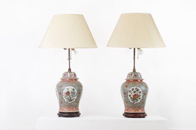 Lot 187 - A pair of porcelain vase lamps