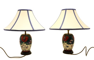 Lot 339 - A pair of Moorcroft pottery 'Tribute to Charles Rennie Mackintosh' lamps