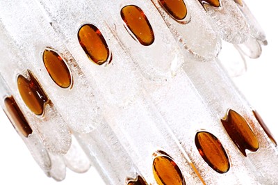 Lot 482 - A pair of Murano sugar glass and amber lozenge pendant lights