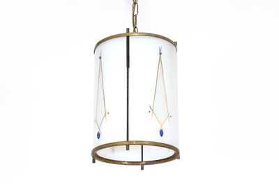Lot 245 - An Italian glass and brass hanging drum lantern