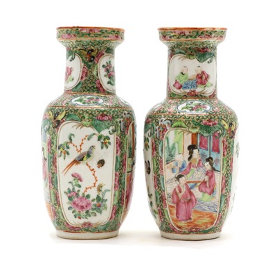 Lot 225 - A pair of Chinese Canton famille rose porcelain vases