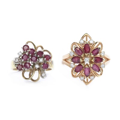 Lot 83 - Two gold ruby and diamond cluster rings