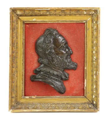 Lot 443 - A cast bronze profile portrait of King Henry IV (1589-1610)