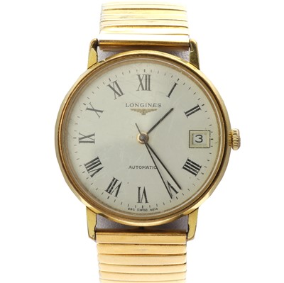 Lot 232 - A gentlemen's gold plated Longines automatic bracelet watch