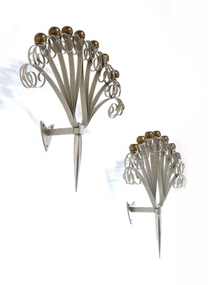 Lot 551 - A pair of metal and turned brass wall sconces