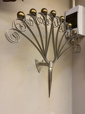 Lot 551 - A pair of metal and turned brass wall sconces