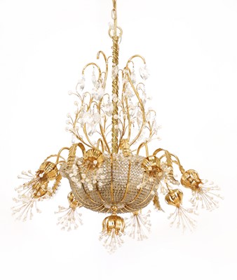 Lot 471 - A gold-plated and crystal hanging ceiling light