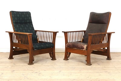 Lot 54 - Two similar Arts and Crafts oak loungers