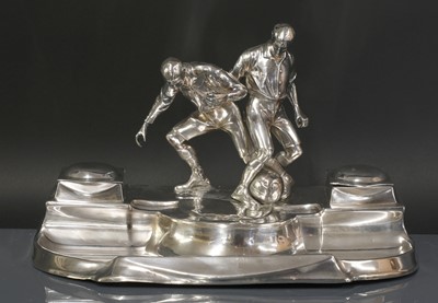 Lot 86 - A Kayser silver-plated 'footballers' desk stand
