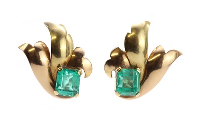 Lot 176 - A pair of emerald earrings, c.1940