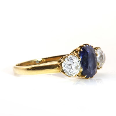 Lot 89 - A gold sapphire and diamond three stone ring, c.1900