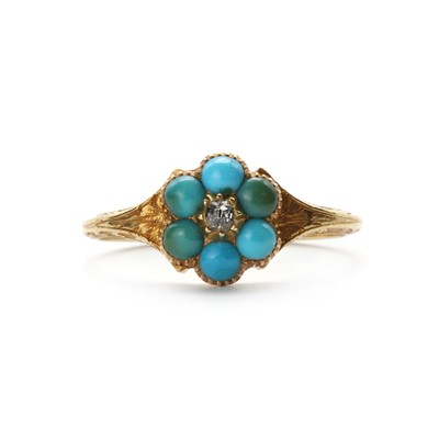 Lot 2 - A Victorian gold diamond and turquoise daisy cluster ring