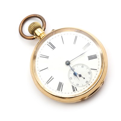 Lot 197 - A gold open faced pin set pocket watch