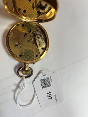 Lot 197 - A gold open faced pin set pocket watch