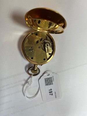 Lot 197 - A gold open faced pin set pocket watch