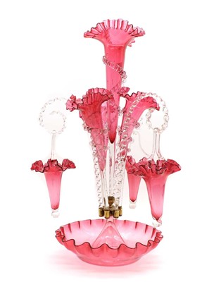 Lot 400A - A Victorian cranberry glass epergne