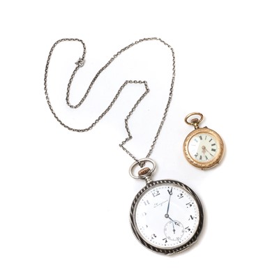 Lot 203 - A silver niello Longines open faced pocket watch