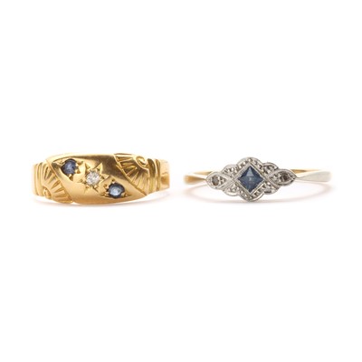 Lot 10 - An 18ct gold sapphire and diamond three stone ring