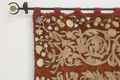 Lot 58 - A velvet, silk and metal thread appliqué and embroidered hanging