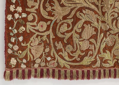 Lot 58 - A velvet, silk and metal thread appliqué and embroidered hanging