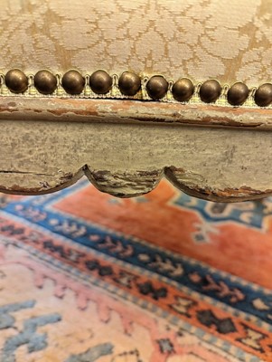 Lot 53 - A Régence painted walnut fauteuil
