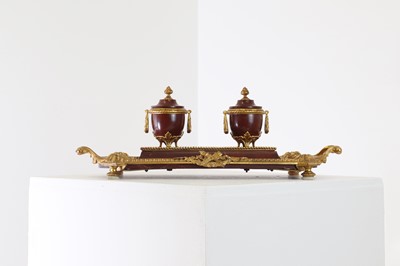 Lot 51 - A rouge griotte marble and ormolu desk stand