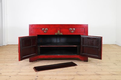 Lot 4 - A red-lacquered elm side cabinet
