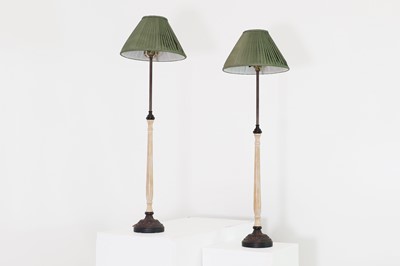 Lot 17 - A pair of faux marble and embossed metal table lamps