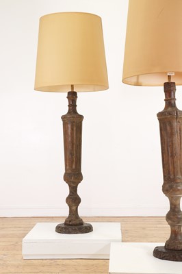 Lot 26 - A pair of painted wooden pilaster floor lamps