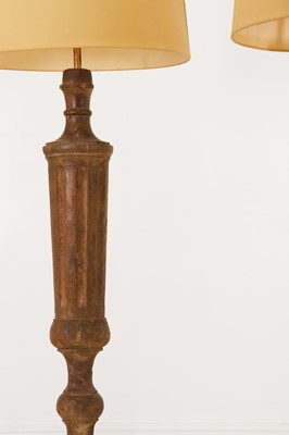 Lot 26 - A pair of painted wooden pilaster floor lamps