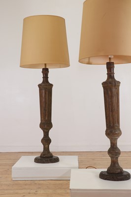 Lot 26 - A pair of painted wooden pilaster floor lamps